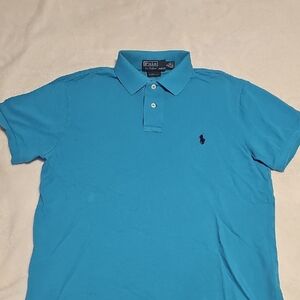Polo by Ralph Lauren Men's Aqua Polo Shirt, Medium, Custom Fit